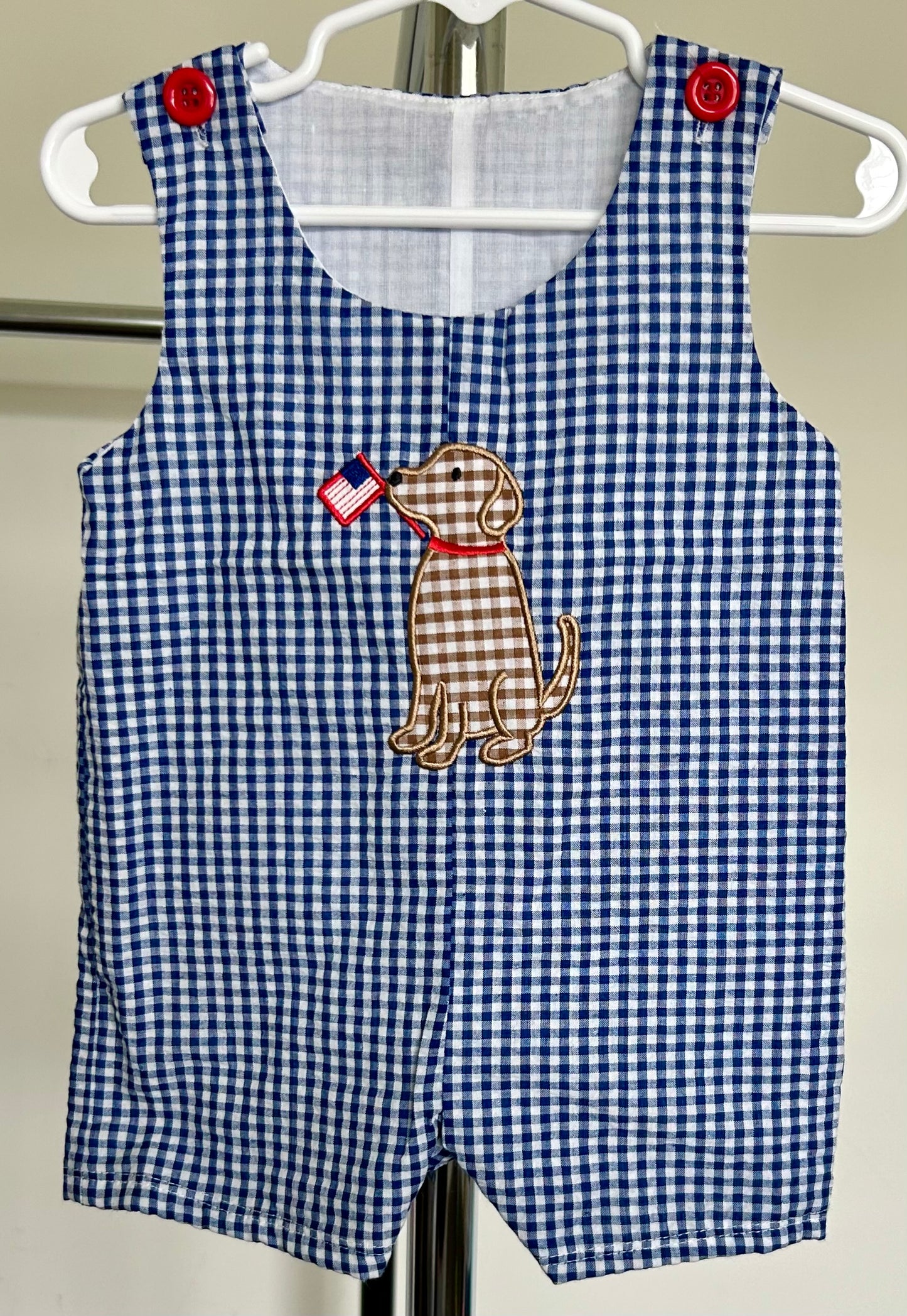 Blue Micro Gingham and Red Patriotic Pup Seersucker