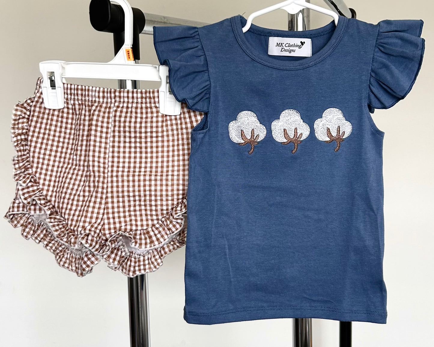 Stone Blue and Brown Micro Gingham Cotton Trio