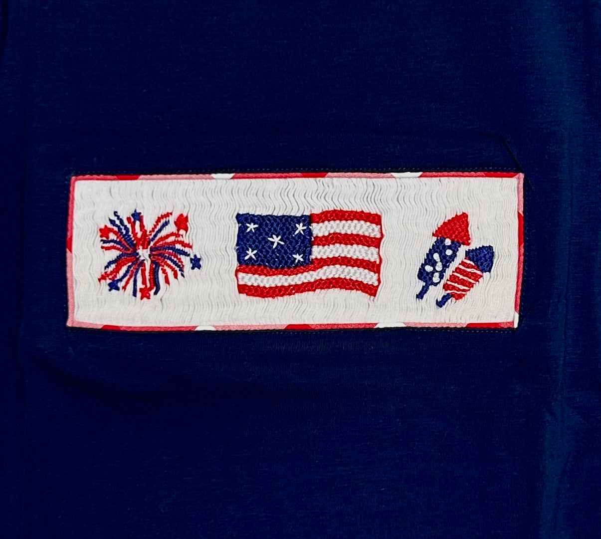 Red Windowpane and Navy Fireworks, Flag, Rocket Smocked Trio