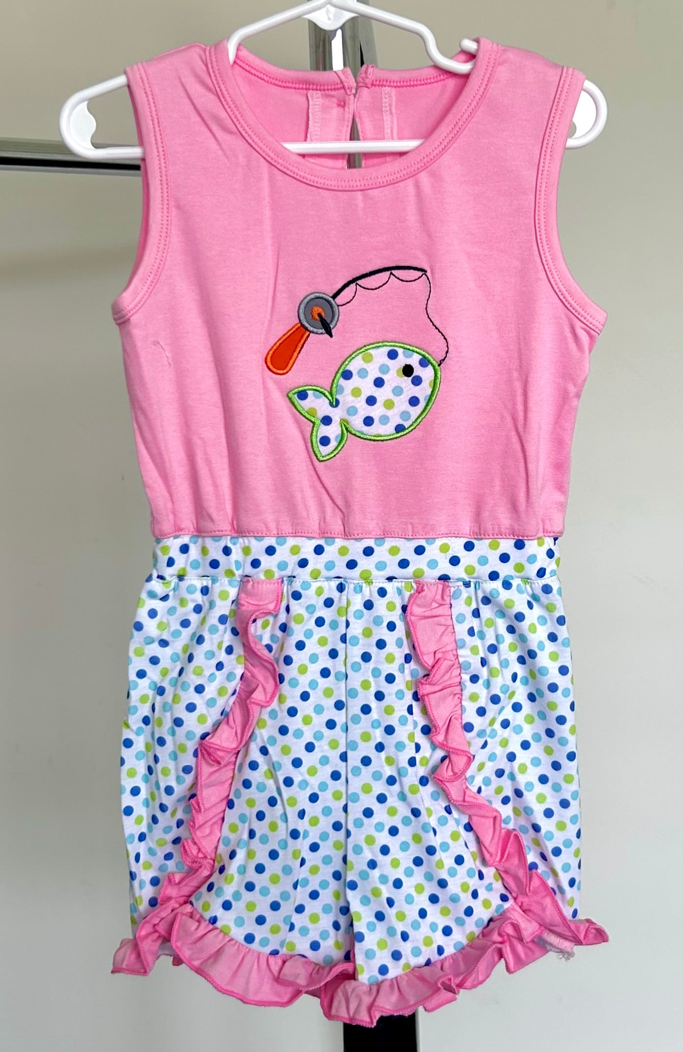 Pink and Polka Dots Catching Fish