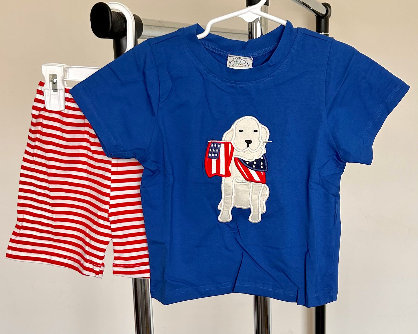 Royal and Red Stripes Patriotic Pup with Freedom Flag