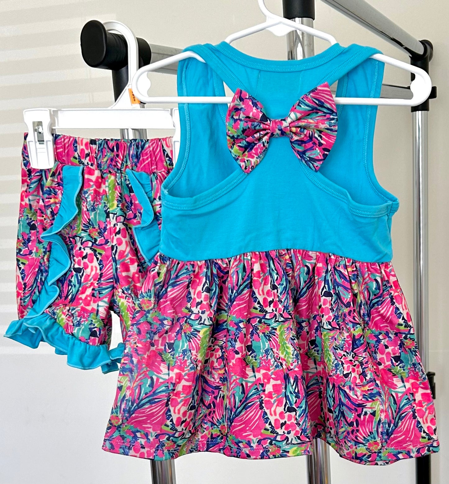 Aqua and Pink Inspired Floral and Animal Abstract
