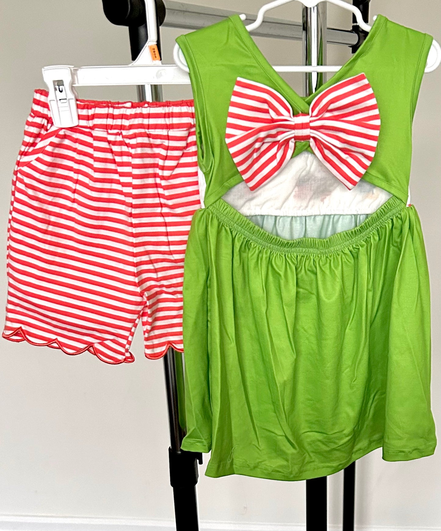 Lime Green and Coral Striped Smocked Voyagers and Friends