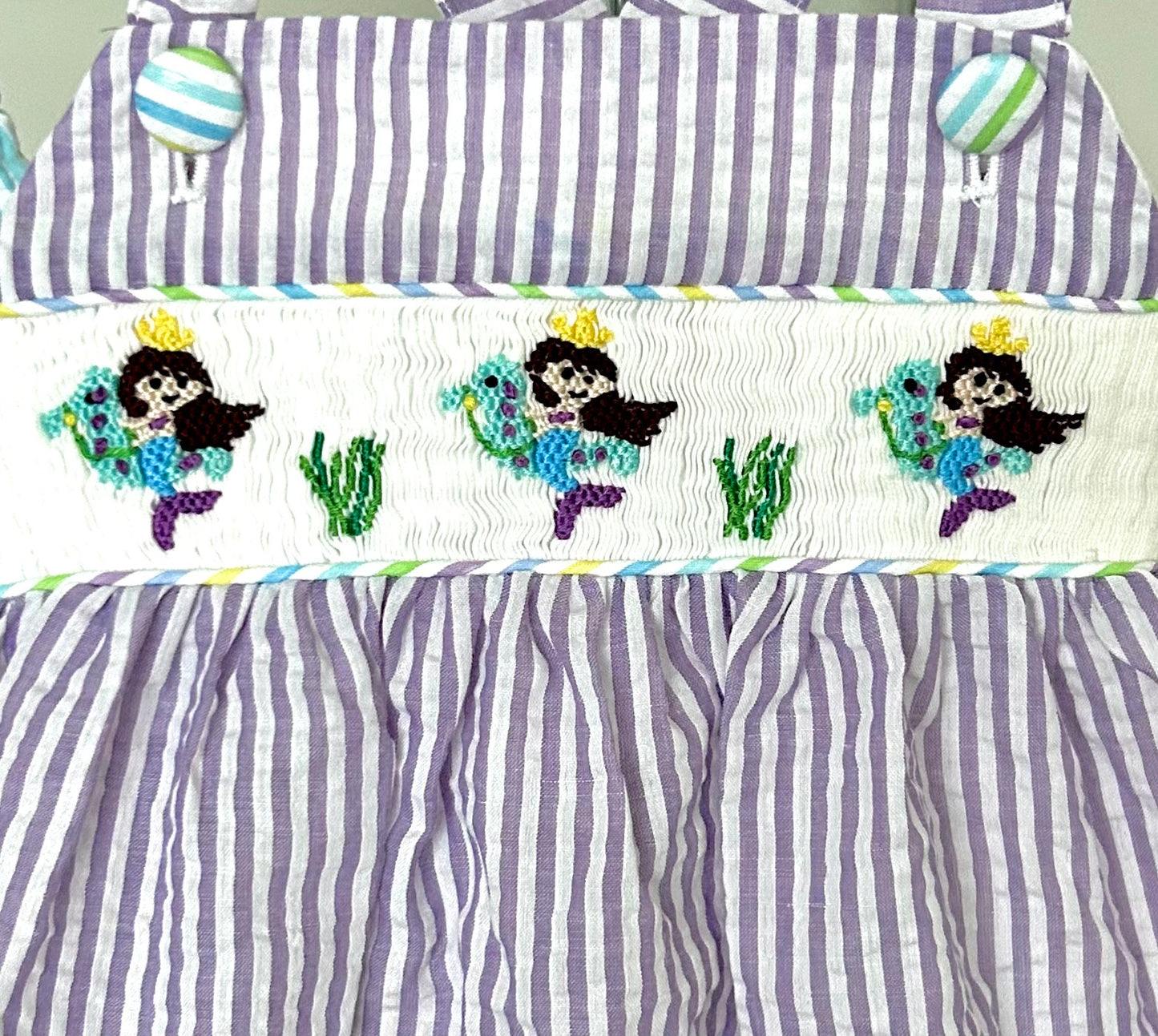 Purple and Pastel Striped Smocked Mermaid Trio