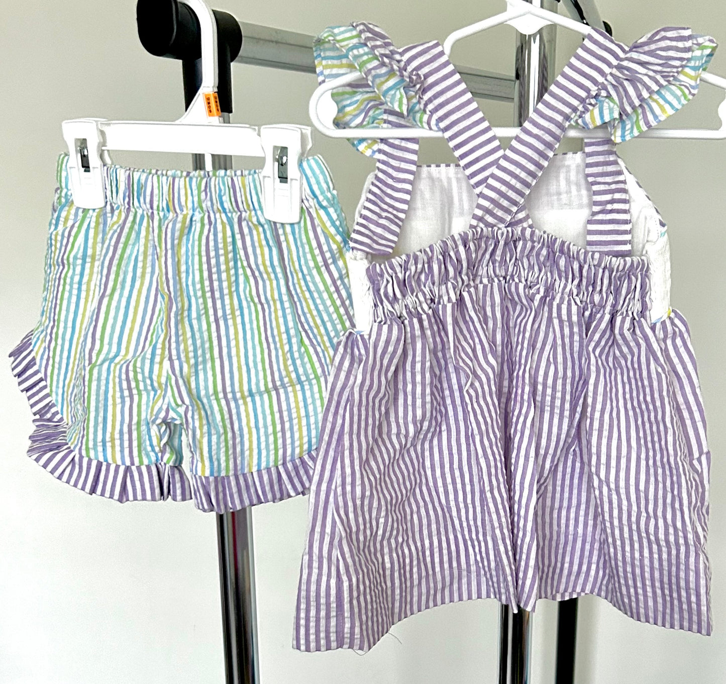 Purple and Pastel Striped Smocked Mermaid Trio