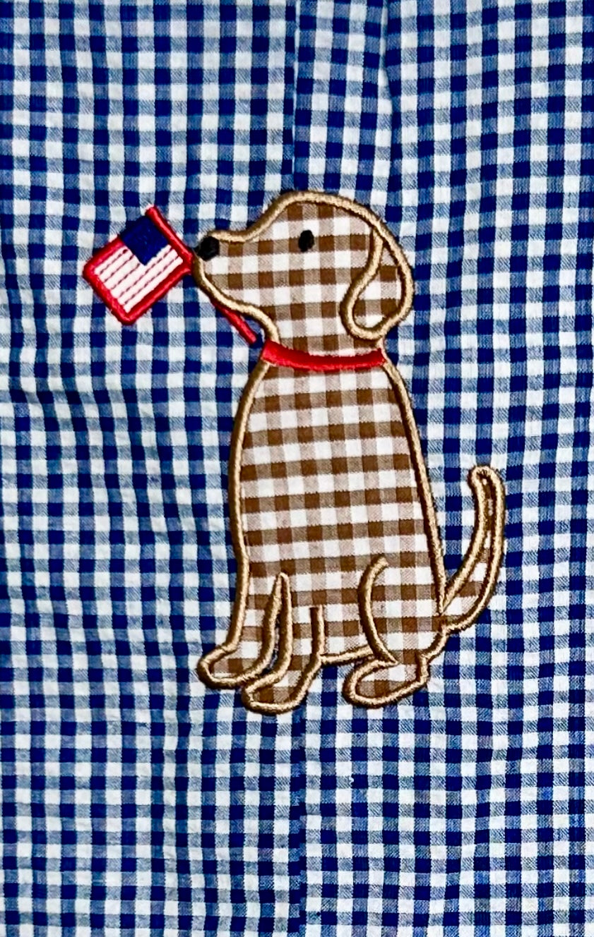 Blue Micro Gingham and Red Patriotic Pup Seersucker