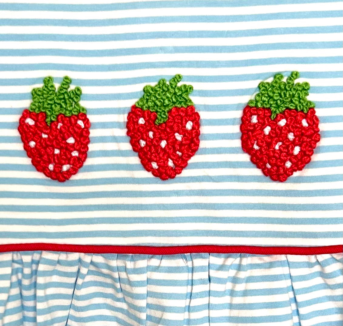 Light Blue Stripes and French Knot Strawberry Trio