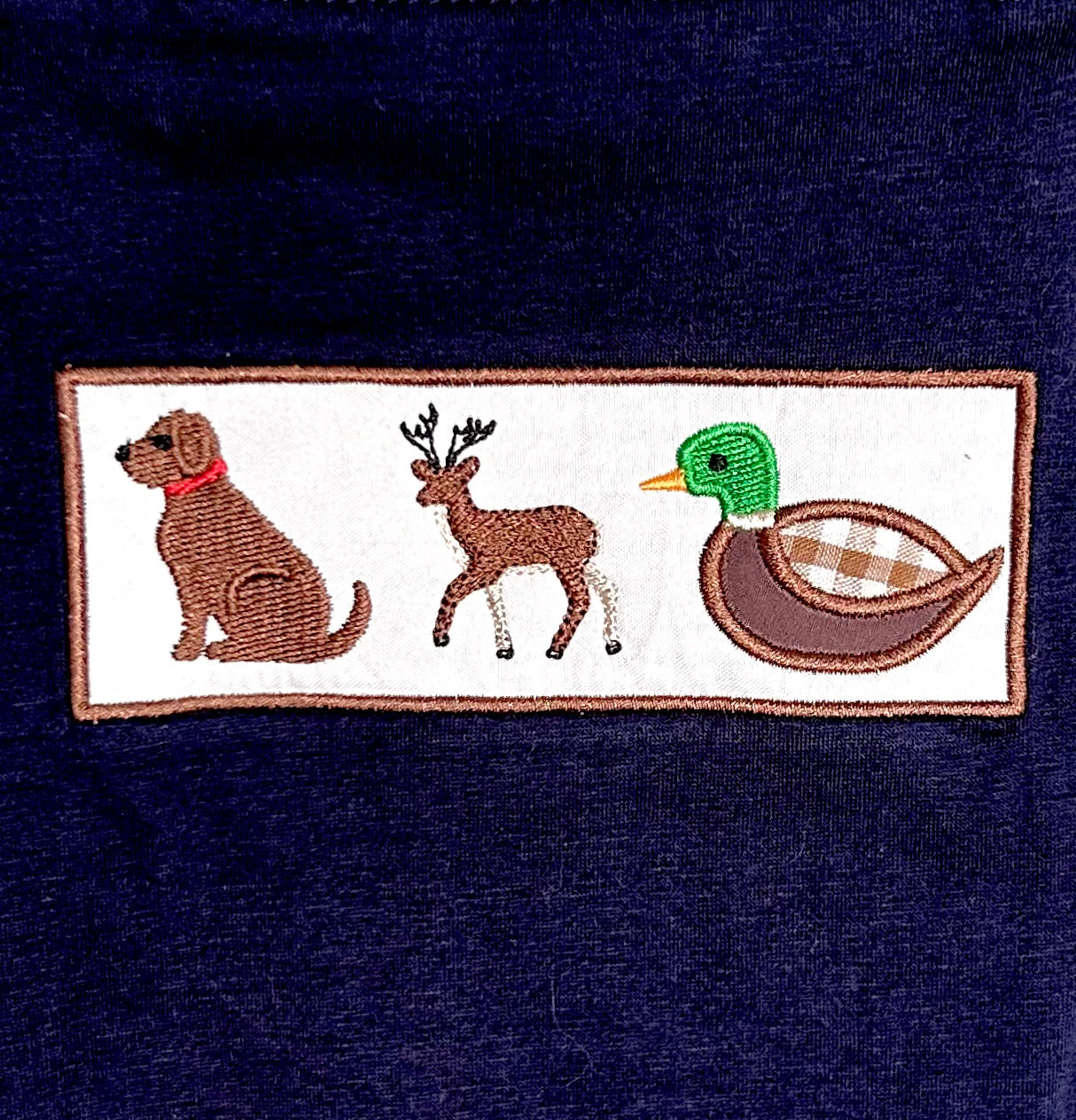 Navy and Green Dog, Deer, Duck Trio