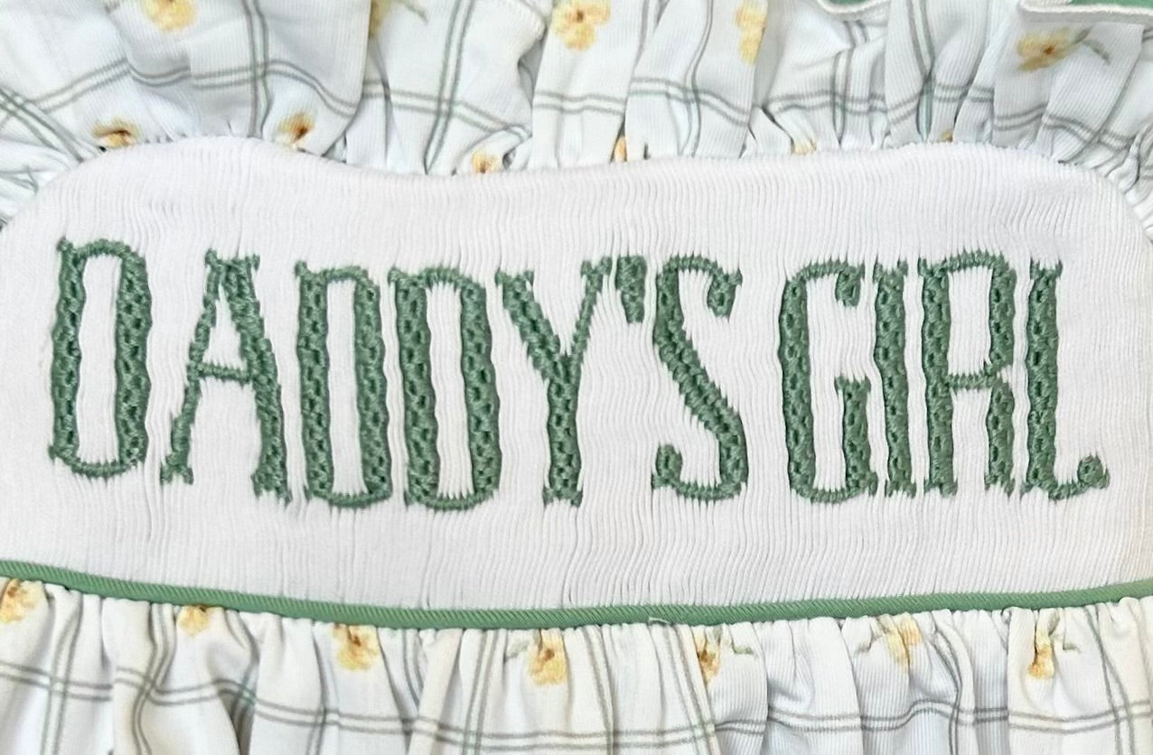 Sage and Yellow Floral Windowpane Smocked “Daddy’s Girl”
