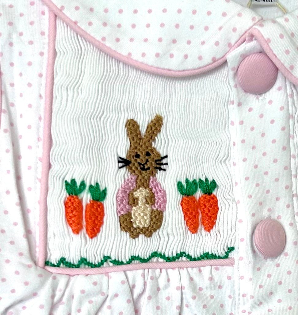 Light Pink and Bitty Dots Bunny and Carrots Smocked Chest