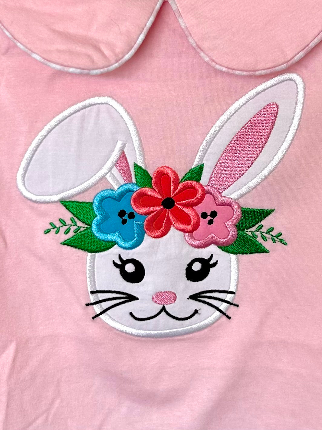 Pink and Gingham White Bunny with Floral Headband and Back Cottontail
