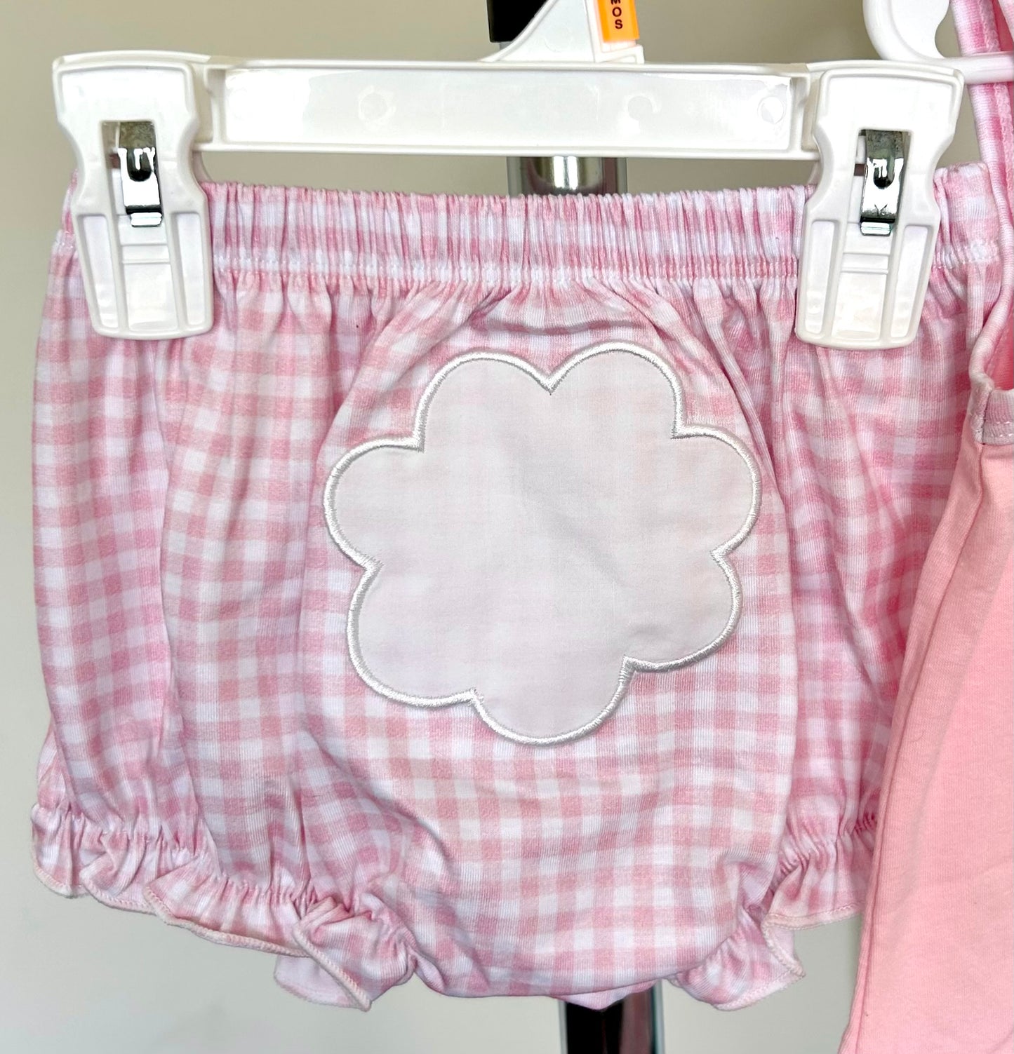 Pink and Gingham White Bunny with Floral Headband and Back Cottontail