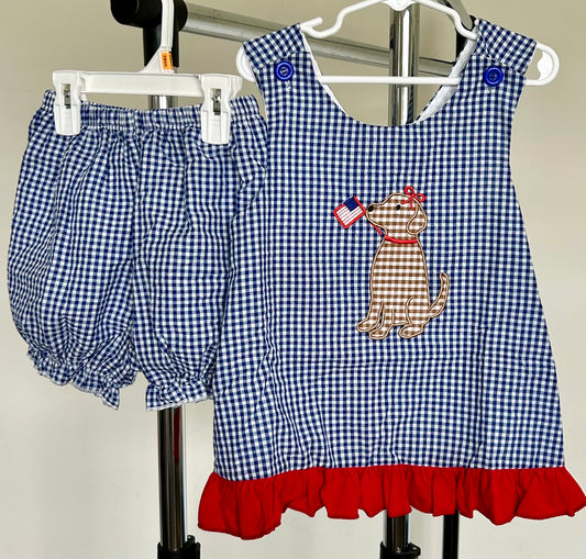 Blue Micro Gingham and Red Patriotic Pup Seersucker