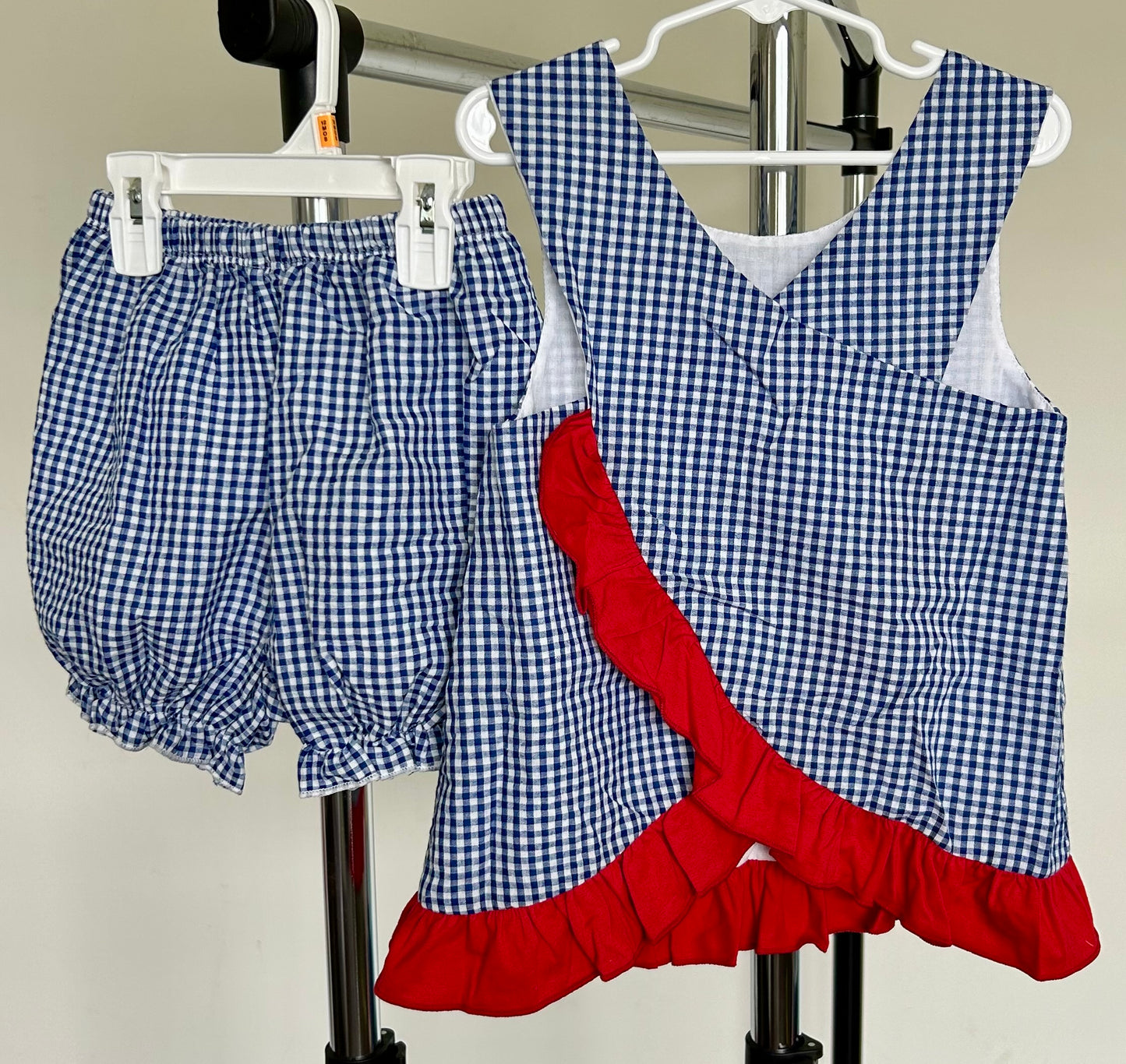 Blue Micro Gingham and Red Patriotic Pup Seersucker