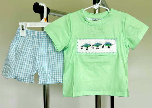 Mint and Blue Mini Plaid Smocked Fish Hook Trio