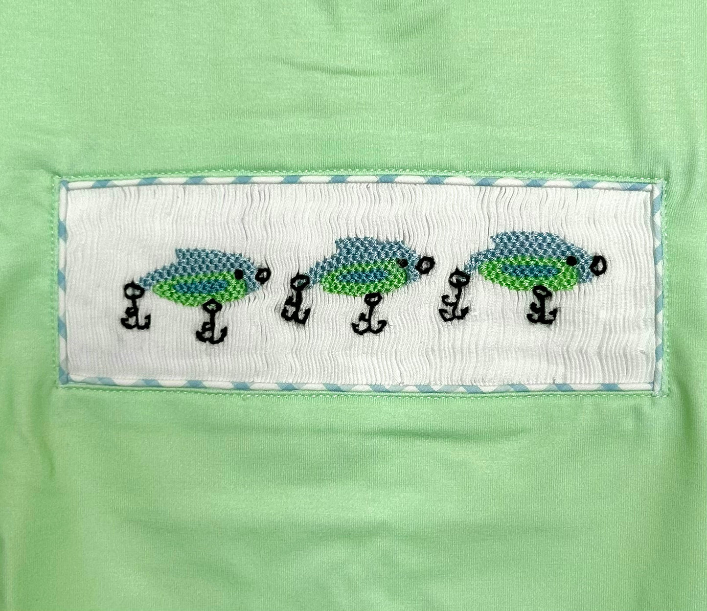 Mint and Blue Mini Plaid Smocked Fish Hook Trio