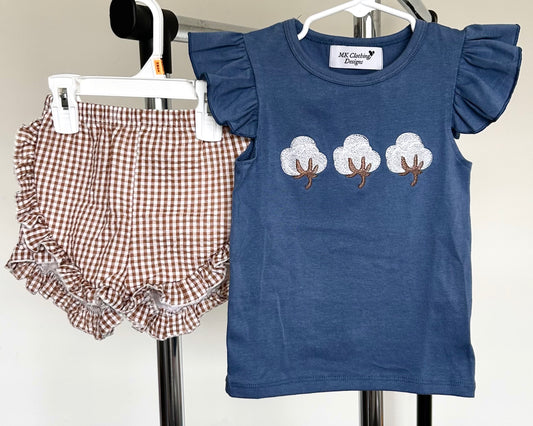 Stone Blue and Brown Micro Gingham Cotton Trio