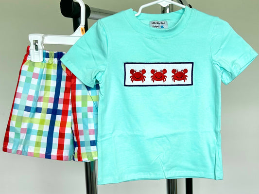 Turquoise and Primary Plaid Crab Trio