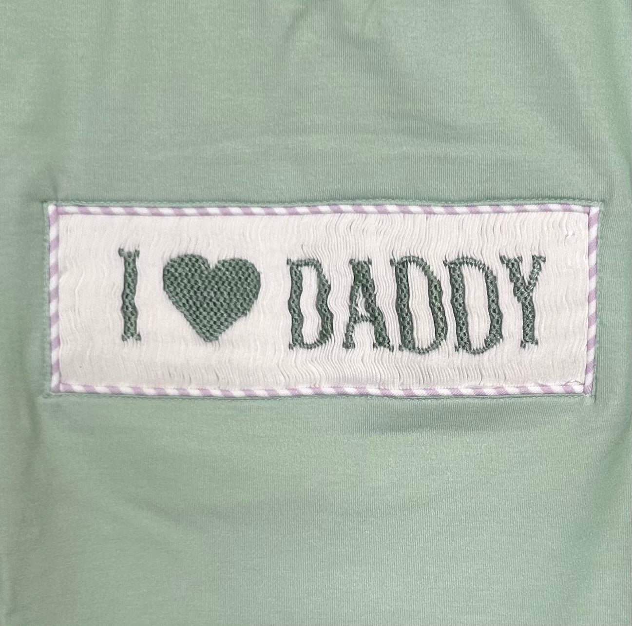Dusty Green and Purple Striped Custom Smocked I Love (Heart) Daddy
