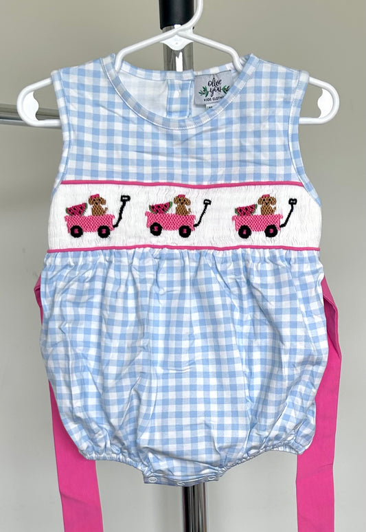 Watermelon, Wagon, Pup Smocked Gingham
