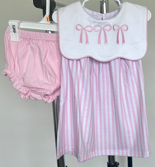 Pink Stripes and Bow Trio Bib