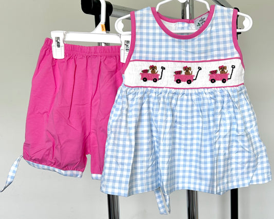 Watermelon, Wagon, Pup Smocked Gingham