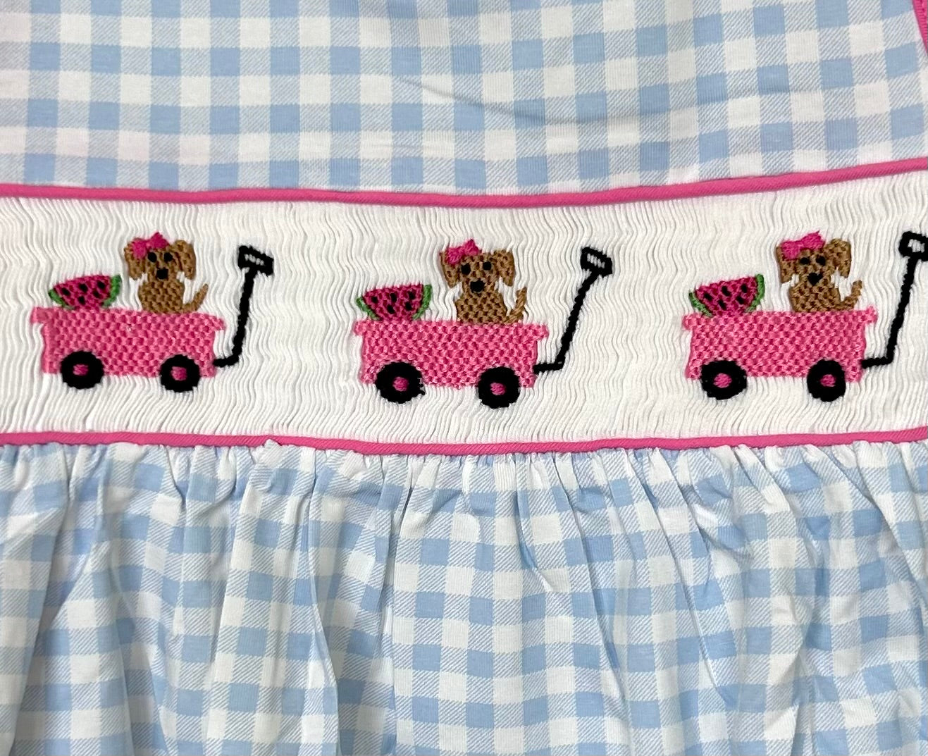 Watermelon, Wagon, Pup Smocked Gingham
