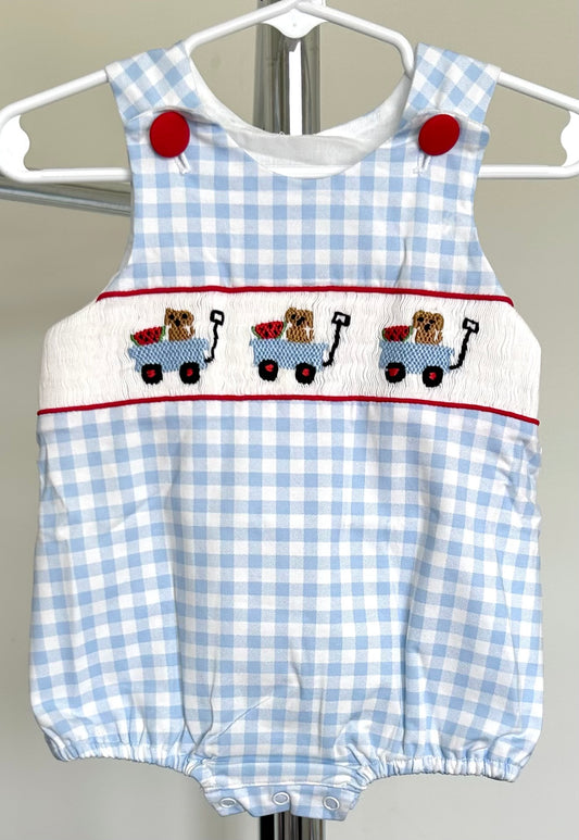 Watermelon, Wagon, Pup Smocked Gingham