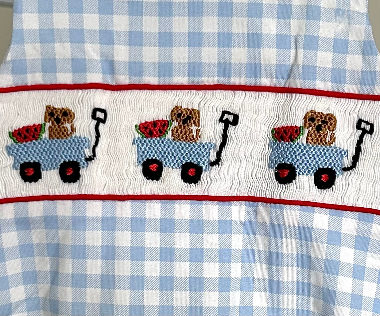 Watermelon, Wagon, Pup Smocked Gingham