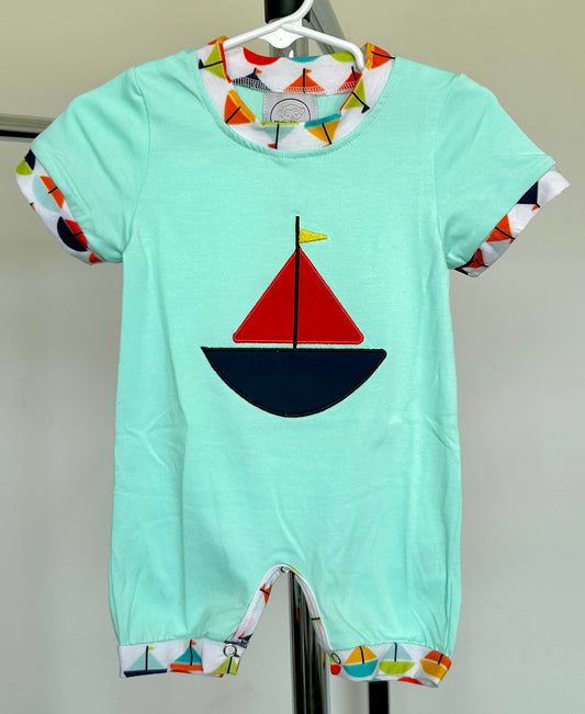 Turquoise with Red/Navy Sailboat and Sailboat Hemlines