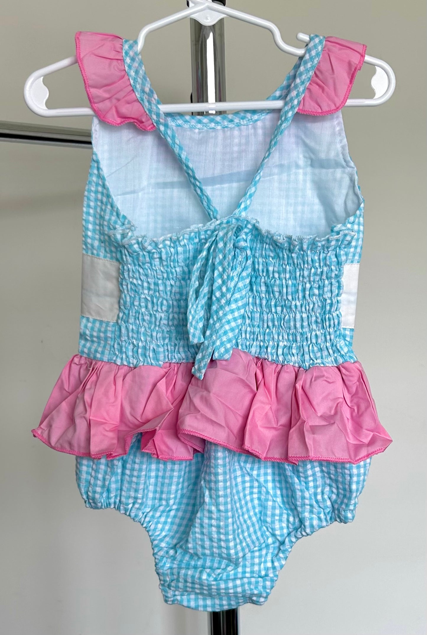 Aqua Micro Gingham Marlin Trio Swim