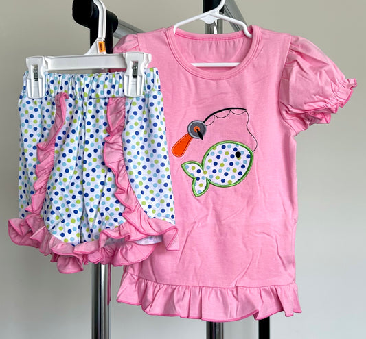 Pink and Polka Dots Catching Fish