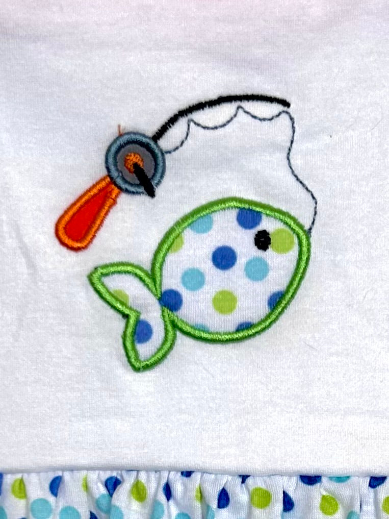 Pink and Polka Dots Catching Fish