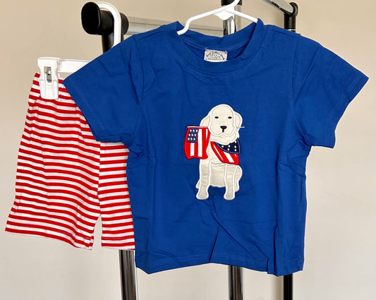 Royal and Red Stripes Patriotic Pup with Freedom Flag