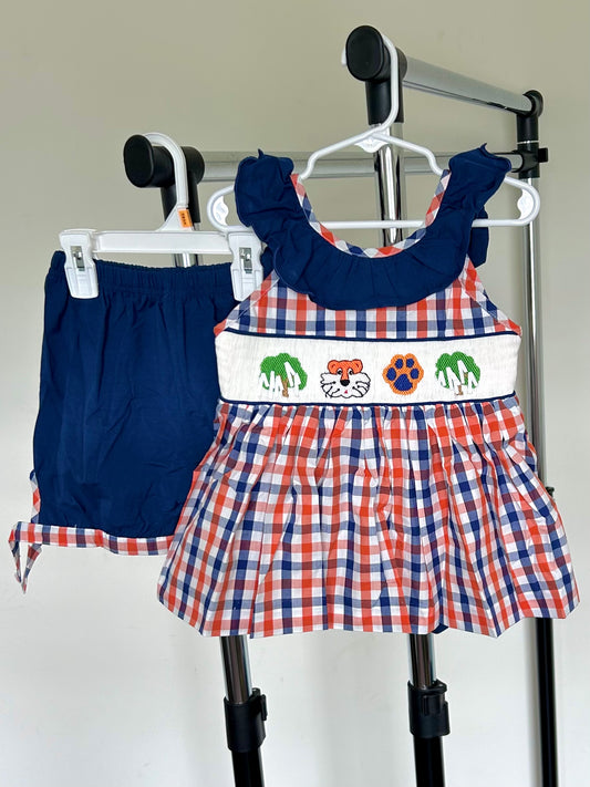 Navy and Orange Plaid Toomer’s Corner Smocked