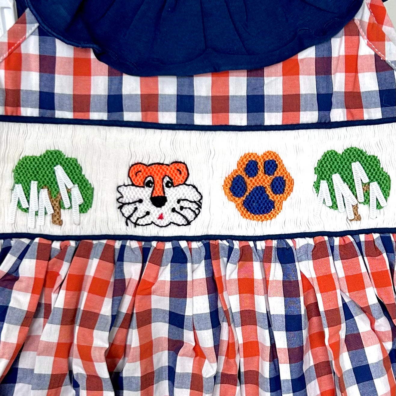 Navy and Orange Plaid Toomer’s Corner Smocked