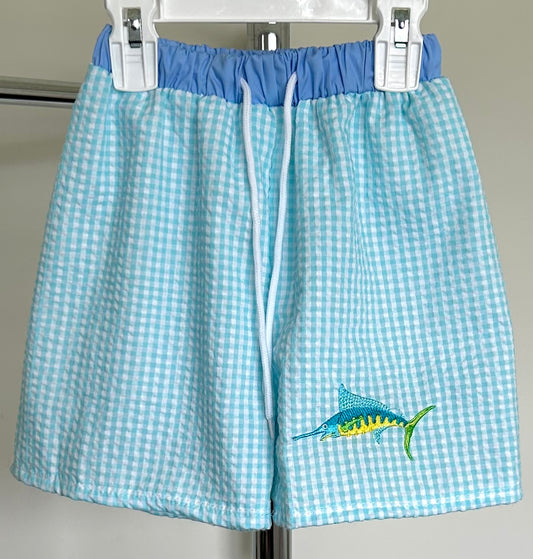 Aqua Micro Gingham Marlin Swim