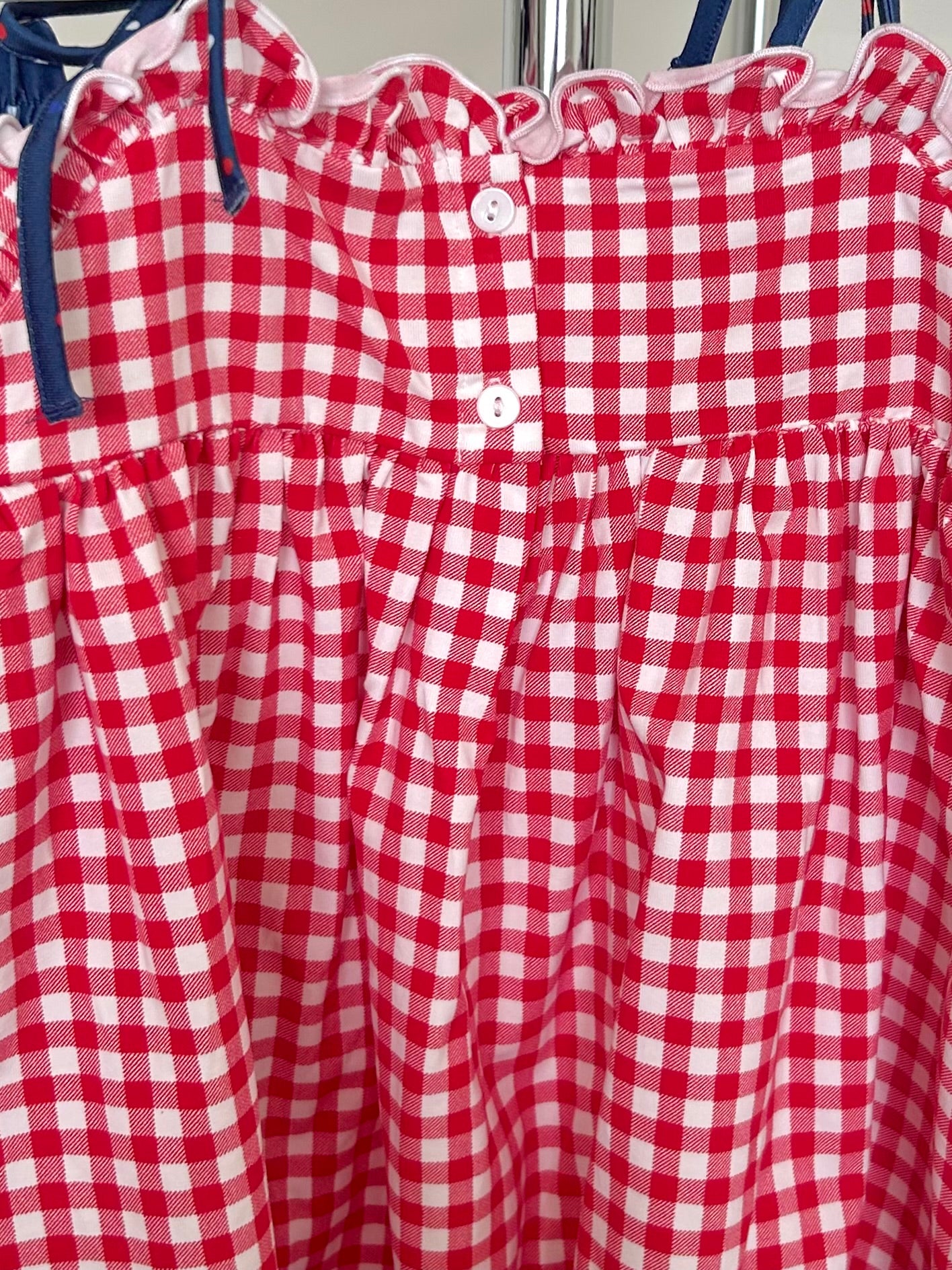 Red Gingham and Navy Fireworks, Flag, Rockets Smocked Trio
