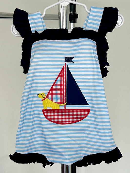 Light Blue Stripes and Navy with Yellow Dog and Sailboat
