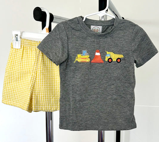 Grey and Yellow Micro Gingham Construction Trio