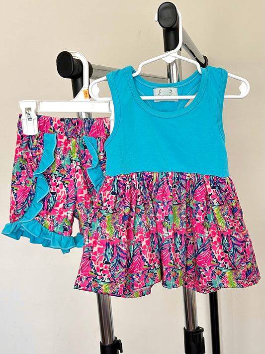 Aqua and Pink Inspired Floral and Animal Abstract