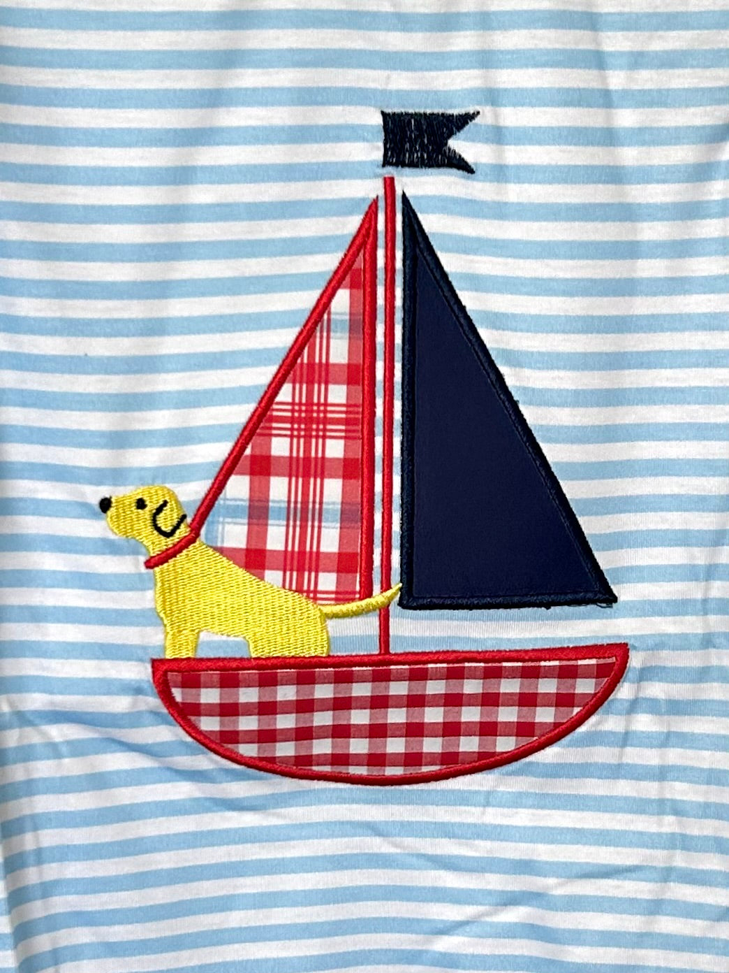 Light Blue Stripes and Navy with Yellow Dog and Sailboat
