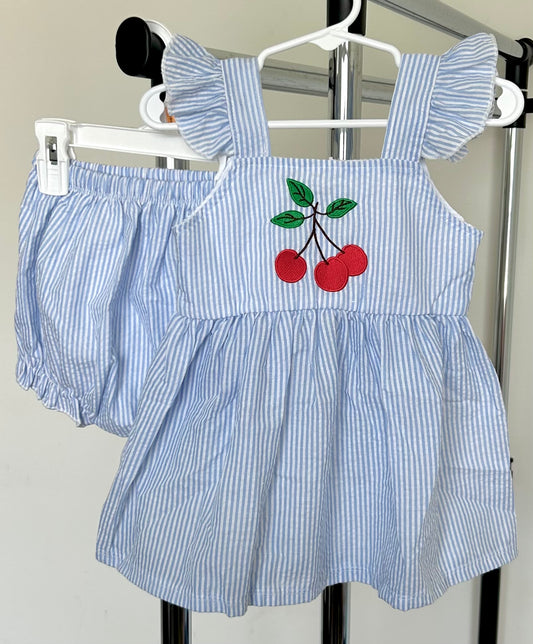 Blue Seersucker and Cherries