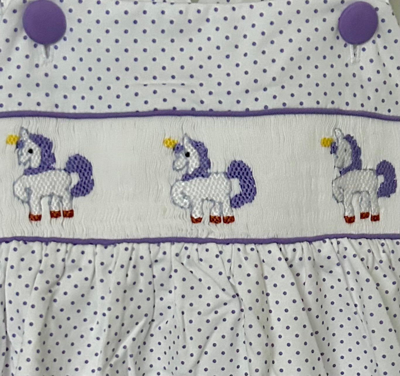 Purple and Bitty Dots Smocked Unicorn Trio