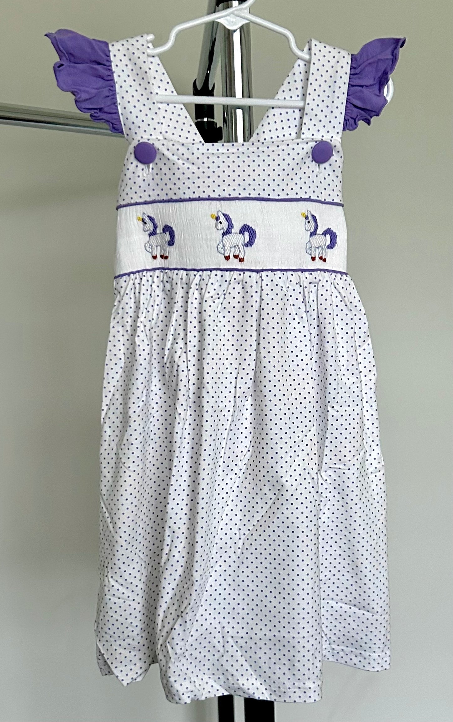 Purple and Bitty Dots Smocked Unicorn Trio