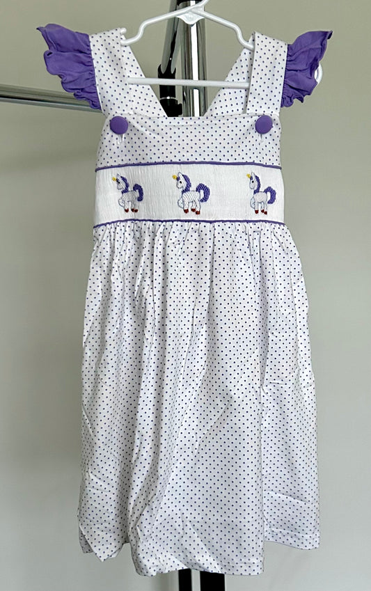 Purple and Bitty Dots Smocked Unicorn Trio