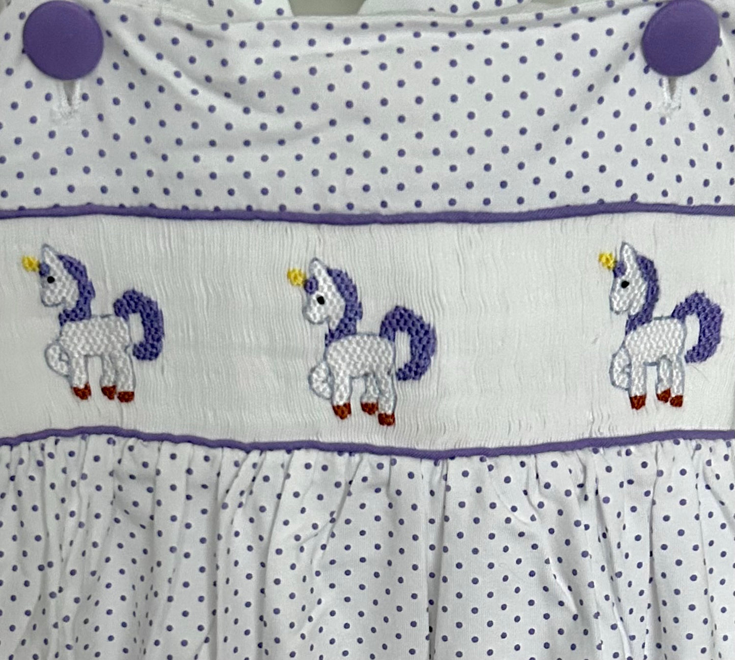 Purple and Bitty Dots Smocked Unicorn Trio