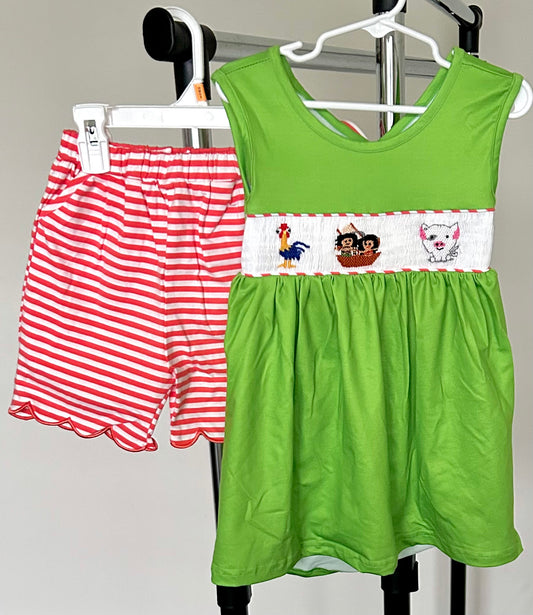 Lime Green and Coral Striped Smocked Voyagers and Friends