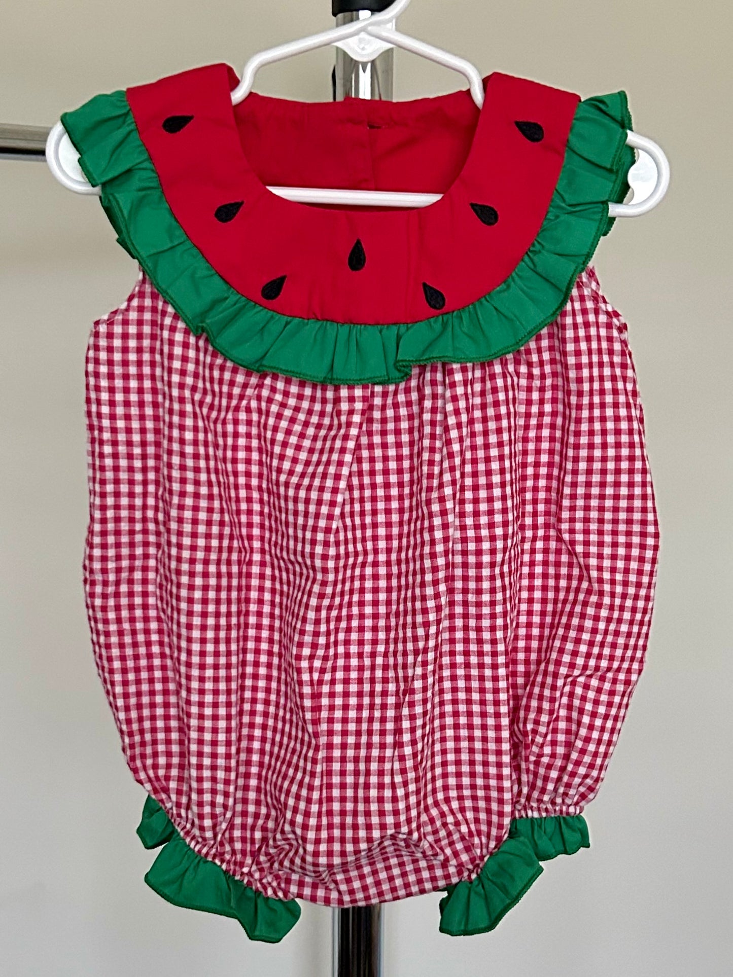 Red Micro Gingham with Watermelon Neckline