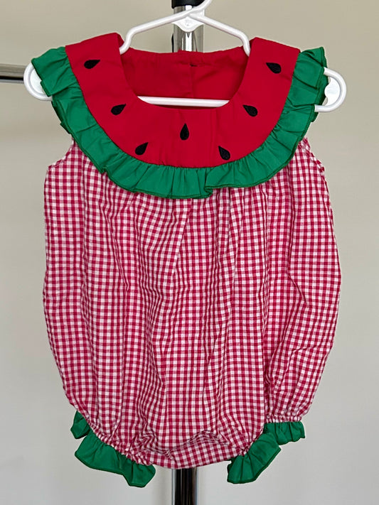 Red Micro Gingham with Watermelon Neckline